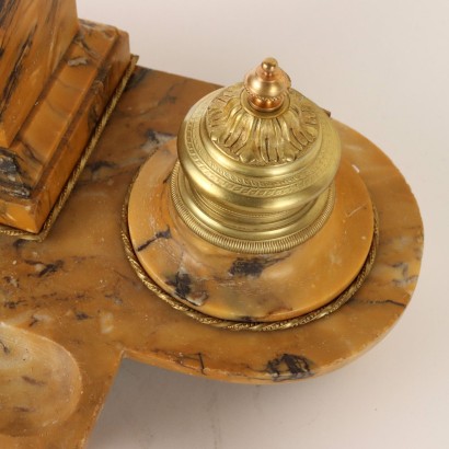 Inkwell in Yellow Marble and Gilded Bronze Italy XIX Century