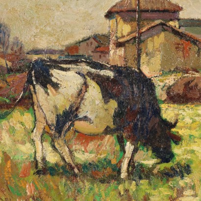 arte, arte italiana, pittura novecento italiana,Dipinto con Paesaggio Brianzolo con Figu,In Brianza