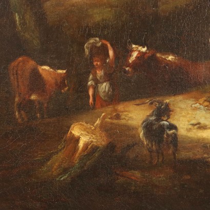 Paysage avec Personnage avec Troupeaux Huile sur Toile XVIIIe Siècle