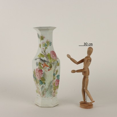 Ancient Vase in Porcelain with Plants and Flowers Motifs XX Century