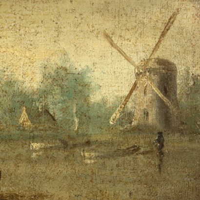 Tableau Ancien Paysage avec Figures École Flamande Attr. T. Heeremans