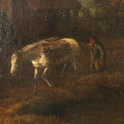 Tableau Ancien Paysage avec Figures École Flamande Attr. T. Heeremans