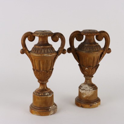 Pair of Vases Neoclassical Style Carved Wood Italy XIX Century