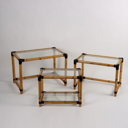 Tables Basses Design Fabrizio Smania Années 80 Bambou Verre Laiton