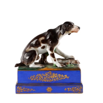 Antique Paperweight Porcelain Hunting Dog Europe '800 Ceramics