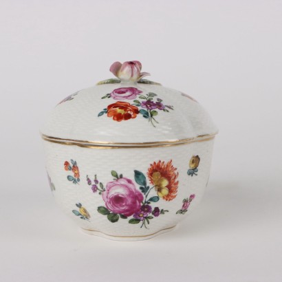 Ancient Sugar Bowl White Porcelain Ludwigsburg Germany \'700 Flowers