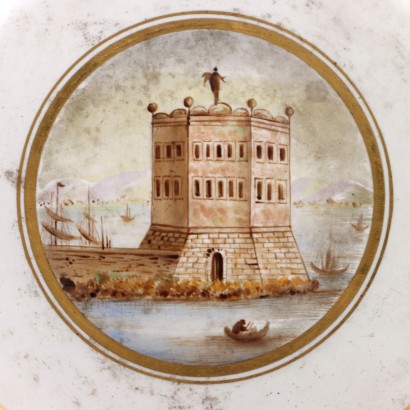 antigüedades, copa, copa antigüedades, copa antigua, copa italiana antigua, copa antigua, copa neoclásica, copa siglo XIX,Copa con Platillo Fernando IV Nápoles,Copa con Platillo en Porcelana Me