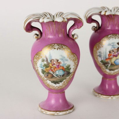 Vases Anciens Porcelaine KPM Allemagne \'800 Rose Décorations Or