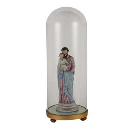 Sculpture Ancienne Saint Joseph en Coffret Porcelaine Colorée