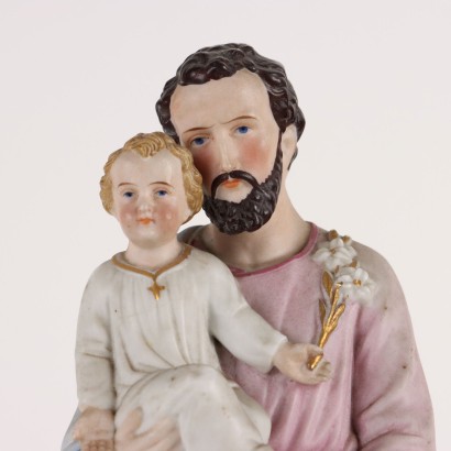 Sculpture Ancienne Saint Joseph en Coffret Porcelaine Colorée