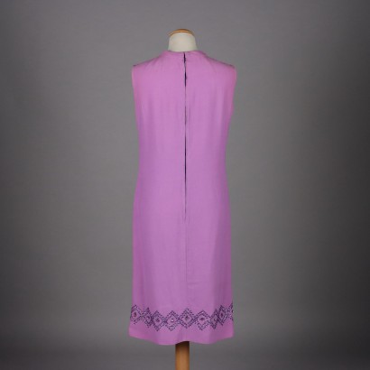 Vintage Cocktail Dress Lilac Silk Embroideries Size 14/18 1960s