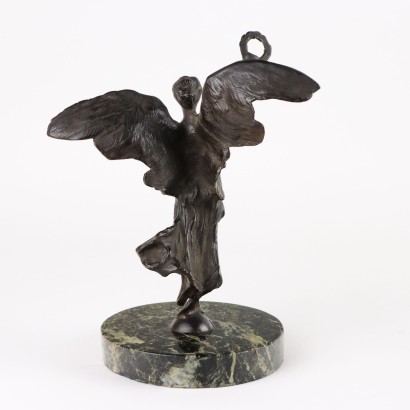 Sculpture Vintage Victoire Ailée Bronze Années 20 Marbre Ronde