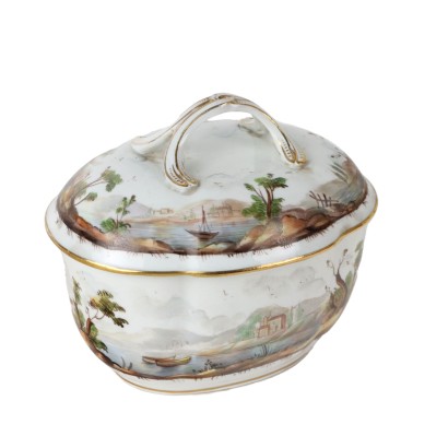 Ancient Sugar Bowl Porcelain Doccia Man. \'700 Painted Ceramic