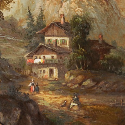 arte, arte italiano, pintura italiana del siglo XIX,Pareja de cuadros con paisajes y figuras,Paisajes con figuras