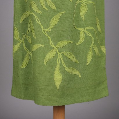 Robe Fourreau Vintage Lin Vert Taille L Italie Années 60-70 Épaules