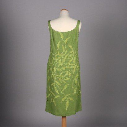 Robe Fourreau Vintage Lin Vert Taille L Italie Années 60-70 Épaules