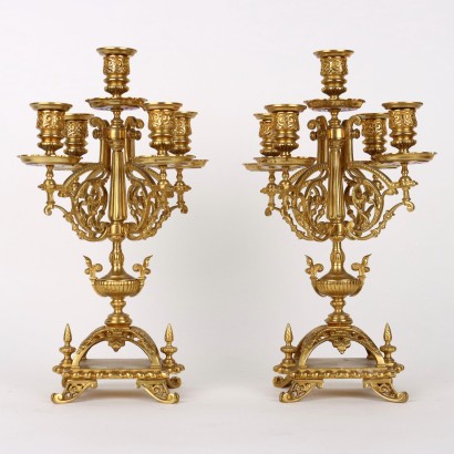 Triptych Gilt Bronze Clock