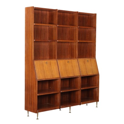 Vintage Bookcase 1960s Exotic Wood Veneer Brass