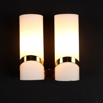 Vintage Wall Lamps 1960s Brass Opaline Glass Lighting