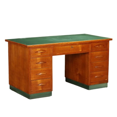 Vintage Writing Desk from the 1940s Oak Veneered Wood Linoleum Top