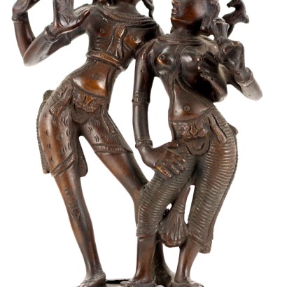 Krishna mit einer Gopi-Bronzeskulptur