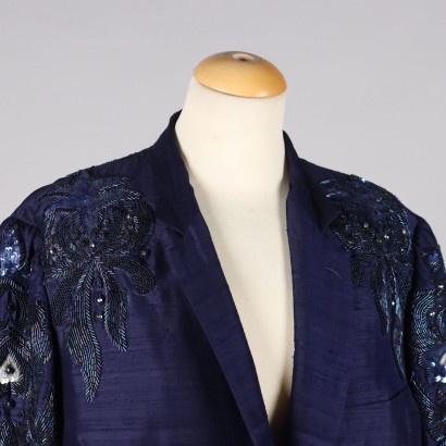 veste shantung en soie bleue vintage