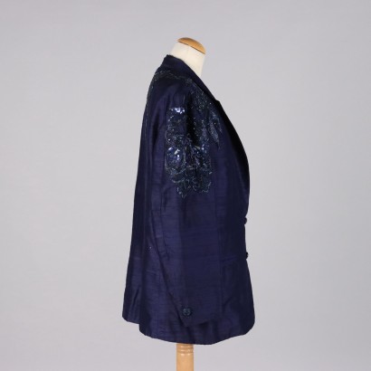 Vintage blaue Shantung-Seidenjacke