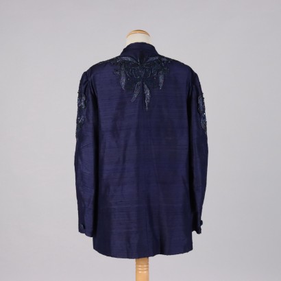 Vintage blaue Shantung-Seidenjacke