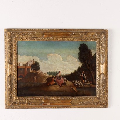 Tableau de paysage avec scène pastorale