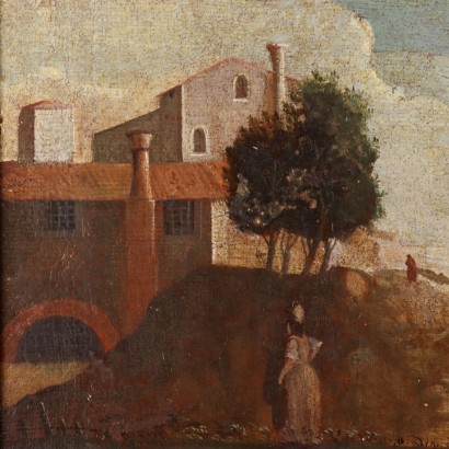 Tableau de paysage avec scène pastorale