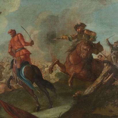 Battle Scene Oil On Canvas 17th Century