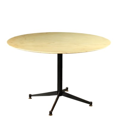 Table Ronde Vintage des Années 60-70 Métal Laiton Onyx