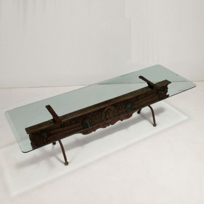 Coffee Table with Ancient Carved Base