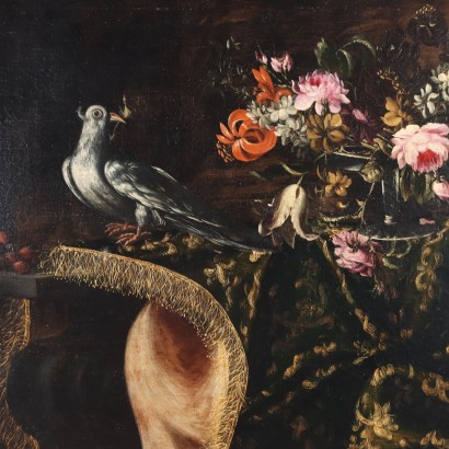 Still life painting with flowers and birds,Still life with flowers and birds