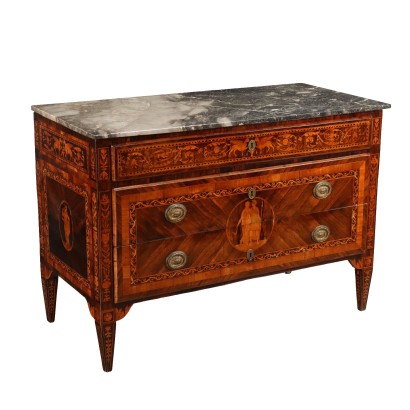 Commode Ancienne Louis XVI en Bois Gravé Fin du XVIIIe Siècle