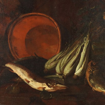 Tableau Ancien F. Boselli Nature Morte avec Poissons '600 Huile