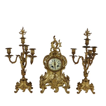 Triptych Gilt Bronze Clock in