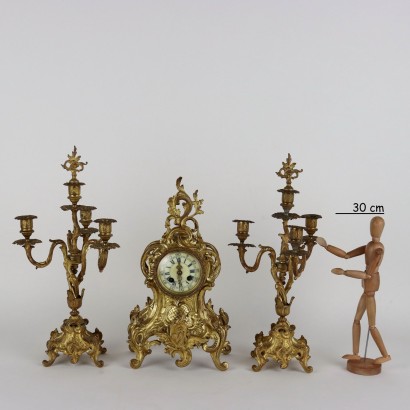 Triptych Gilt Bronze Clock in