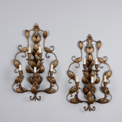 Pair of Ancient Wall Lamps Shear Plate Italy XX Century