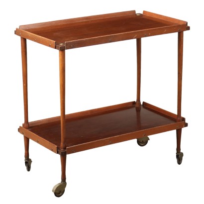 Vintage 1960s Service Cart Beech Mahogany Veneer Italy