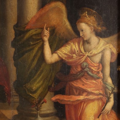 ANNOUNCIATION" PAINTING ON A TABLE, Painting on a panel of the Annunciation, 16th century