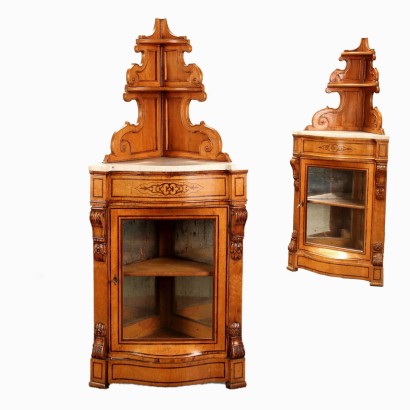 Group of 4 Antique Corner Cupboards Louis Philippe Wood Italy XIX Cent