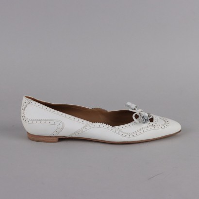 Hermes White Leather Ballerinas