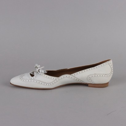 Hermes White Leather Ballerinas