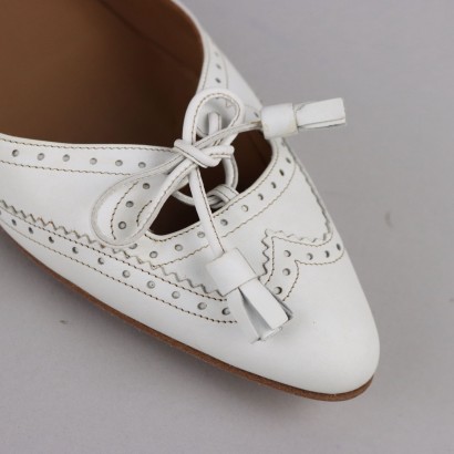 Hermes White Leather Ballerinas