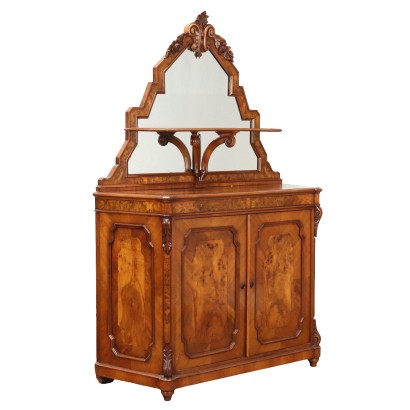 Buffet Ancien avec Étagère Umbertino Noyer 2 Volets XIXe Siècle