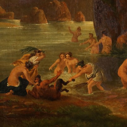 Cuadro con escena de ninfas y sátiros, ninfas y sátiros bañándose