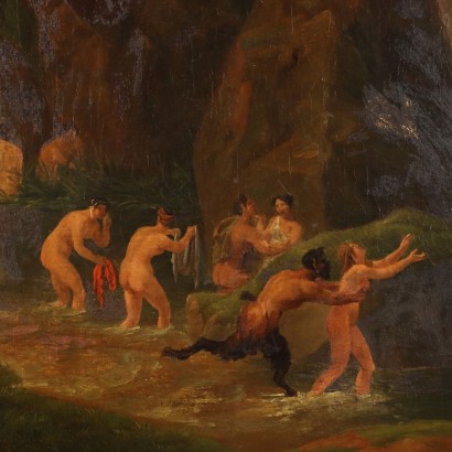 Cuadro con escena de ninfas y sátiros, ninfas y sátiros bañándose