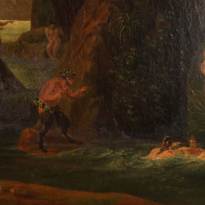 Cuadro con escena de ninfas y sátiros, ninfas y sátiros bañándose