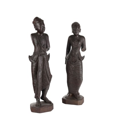 Pair of Burmese Wooden Figures